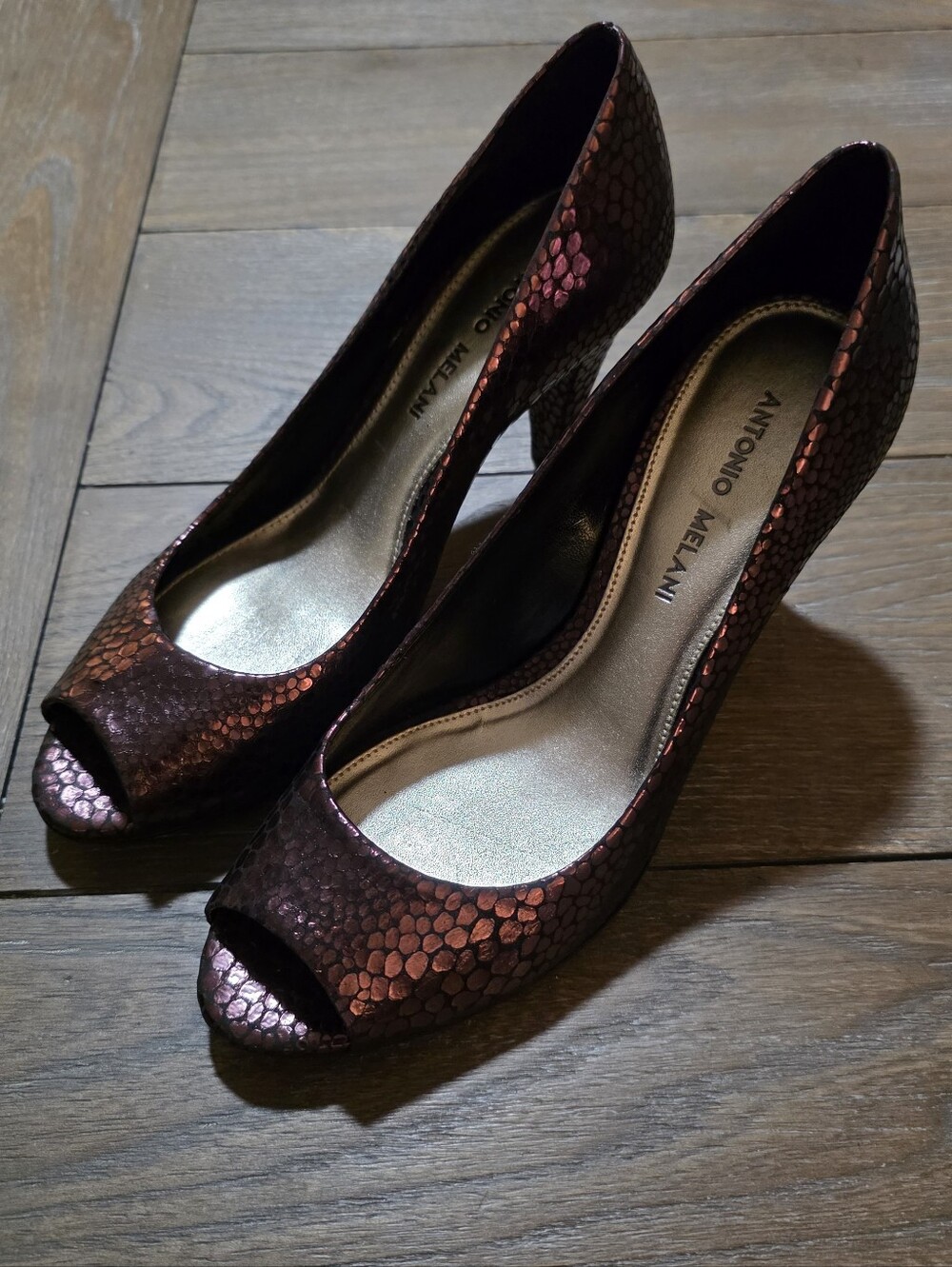 Antonio Melani Metallic Peep Toe Pumps Bronze Scales, Size 8M